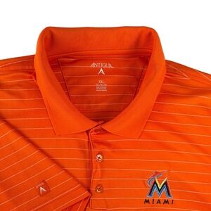 Antigua Miami Marlins MLB Mens XXL Orange Striped Short Sleeve Polo Shirt